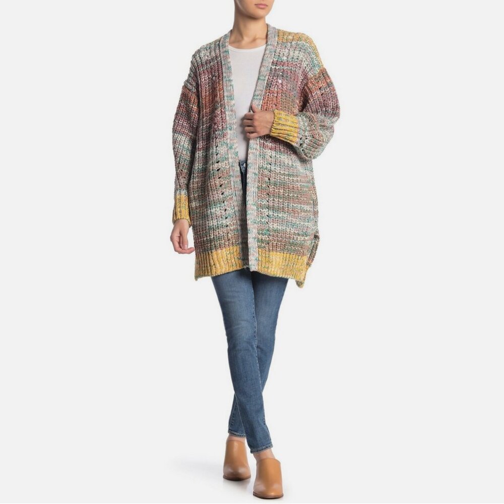 Free People Dreaming Again Striated Knit Cardigan Mountain Breeze Combo Sweater